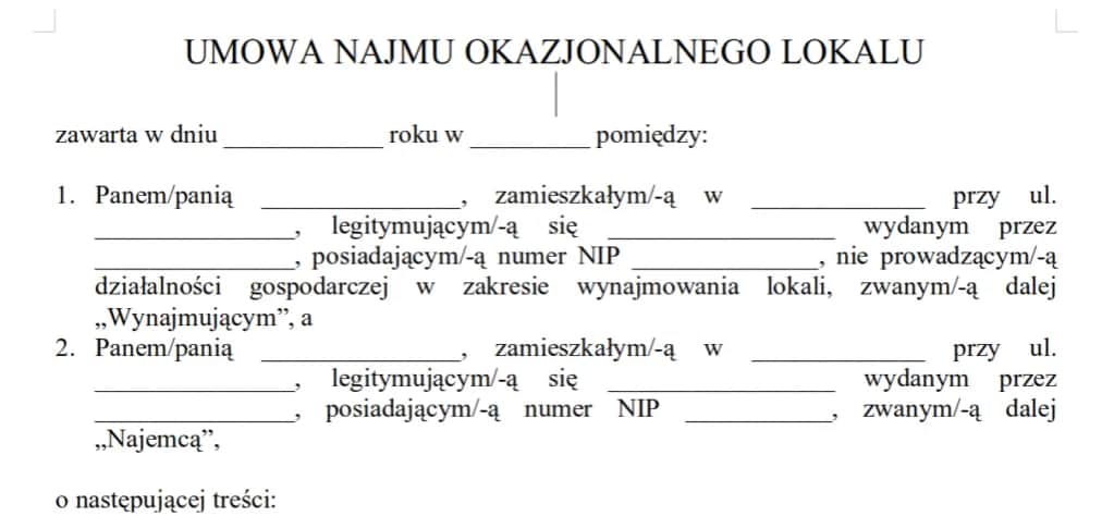 Umowa Najmu Mieszkania Okazjonalna Wzór i Przykłady 2023