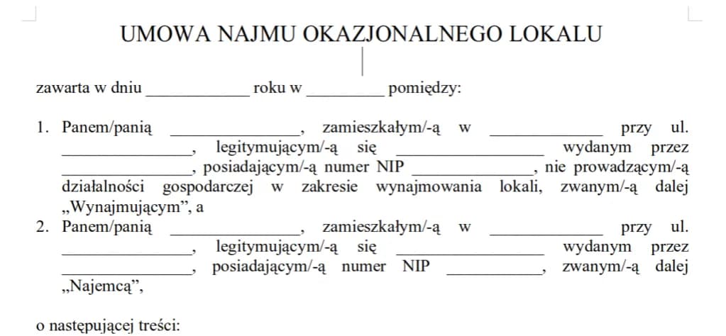 Umowa Najmu Mieszkania Okazjonalna Wzór i Przykłady 2023