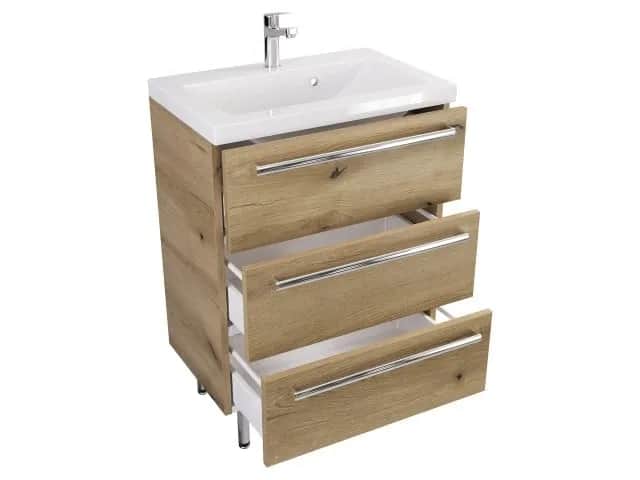 Szafka łazienkowa stojąca pod umywalkę - szuflady i półki | Wymiary i sposób montażu